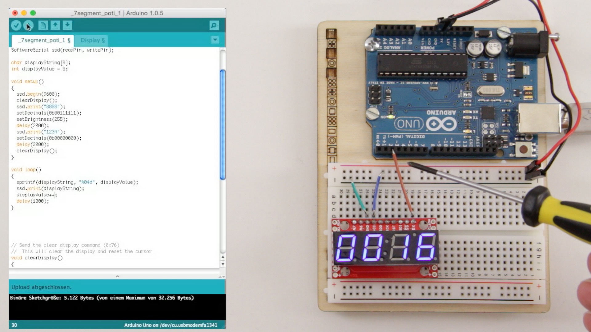 Arduino Projekt: 4-stelliges serielles 7-Segment Display am Arduino betreiben – Teil 1